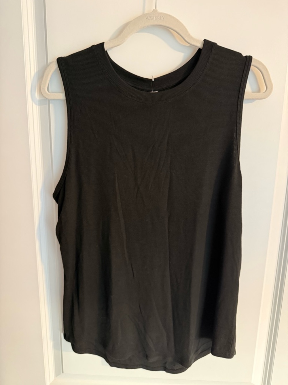 Tahari Black Ribbed Crewneck Tank